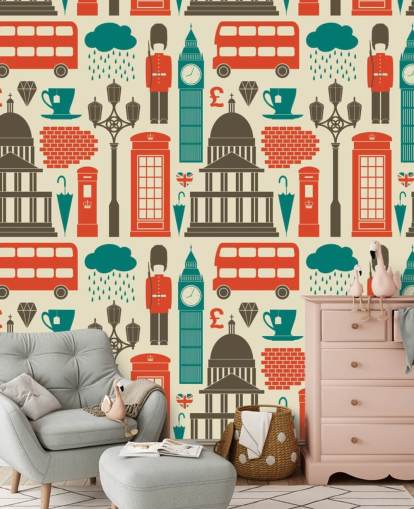 Papier Peint Londres bleu et rouge