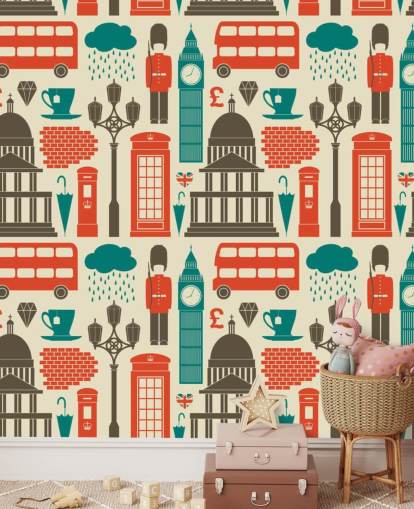 Papel de parede azul e vermelho de Londres Papel de parede azul e vermelho de Londres