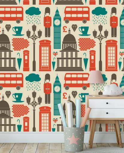 Carta da parati blu e rossa di Londra Carta da parati blu e rossa di Londra