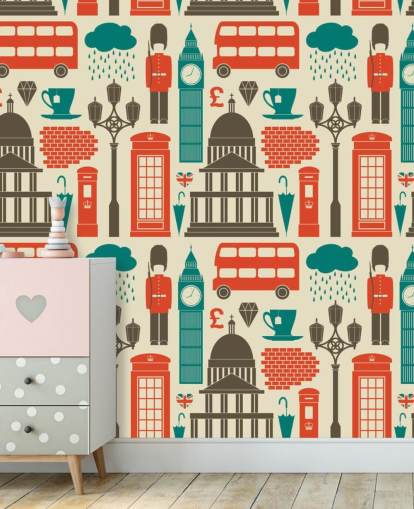 Blauw en rood London behang