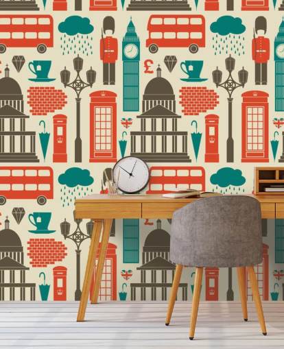 Blue and Red London Wallpaper