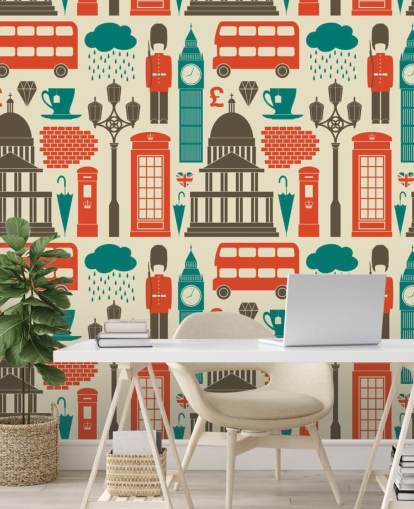 Blaue und rote London-Tapete