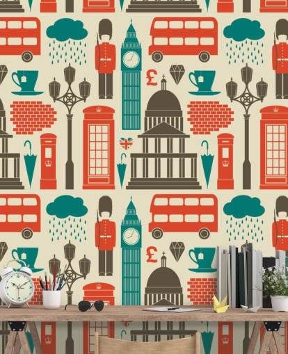 Blue and Red London Wallpaper