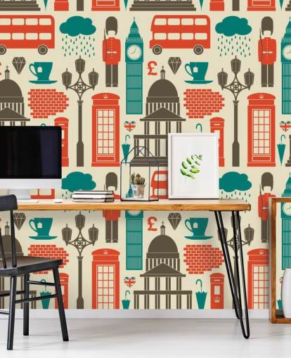 Papel pintado Londres azul y rojo Papel pintado Londres azul y rojo