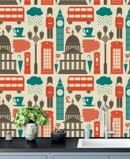 Papel pintado Londres azul y rojo