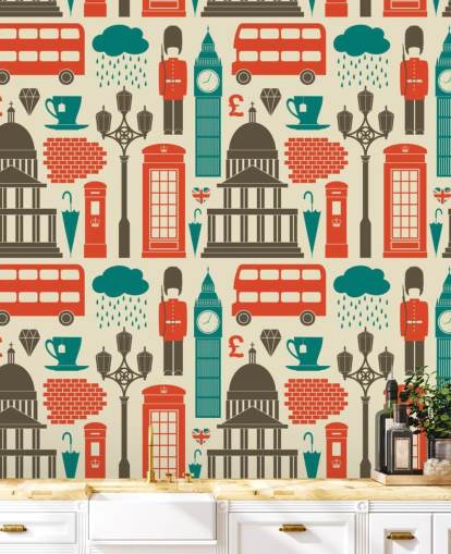 Papel pintado Londres azul y rojo