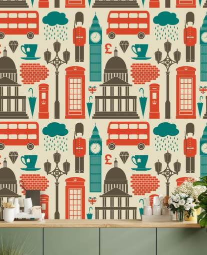 Papel pintado Londres azul y rojo