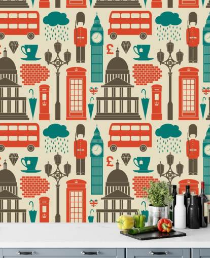 Papel pintado Londres azul y rojo
