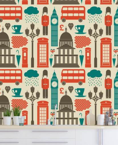 Papel pintado Londres azul y rojo