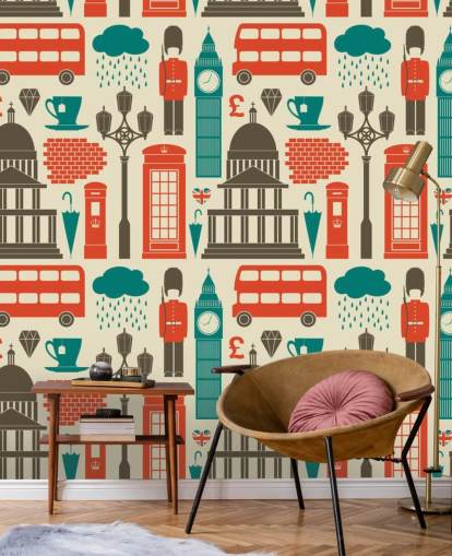 Blue and Red London Wallpaper