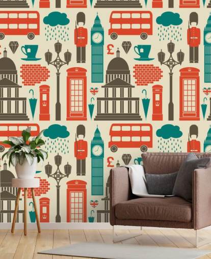 Blauw en rood London behang