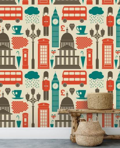 Papel pintado Londres azul y rojo