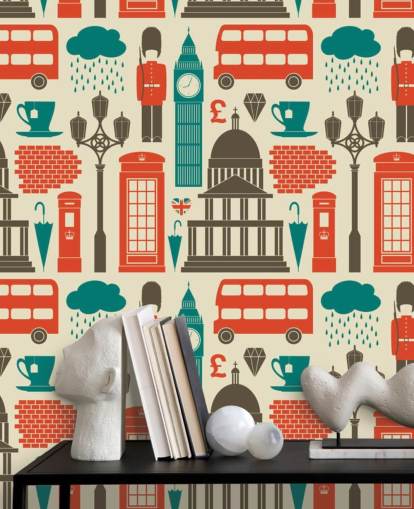 Papel de parede azul e vermelho de Londres Papel de parede azul e vermelho de Londres