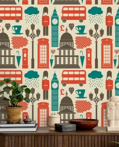 Papel pintado Londres azul y rojo