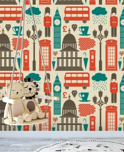 Blauw en rood London behang