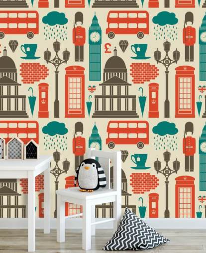 Blue and Red London Wallpaper