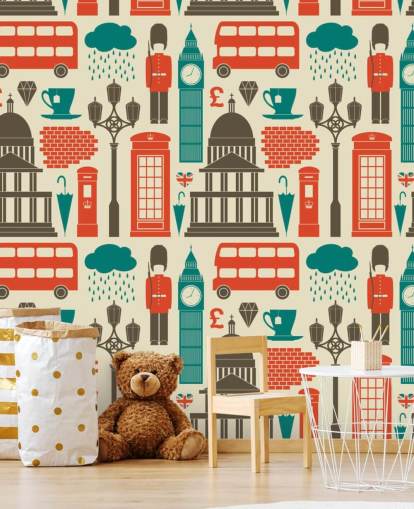 Carta da parati blu e rossa di Londra