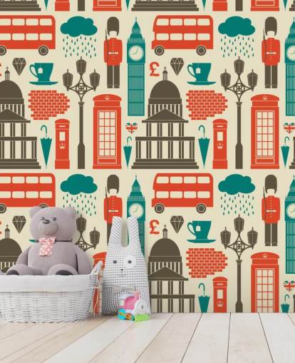 Blue and Red London Wallpaper