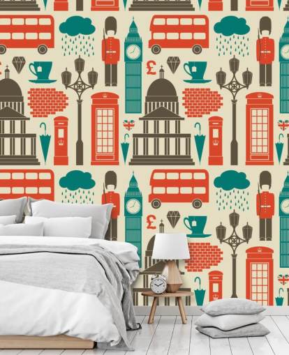 Blue and Red London Wallpaper