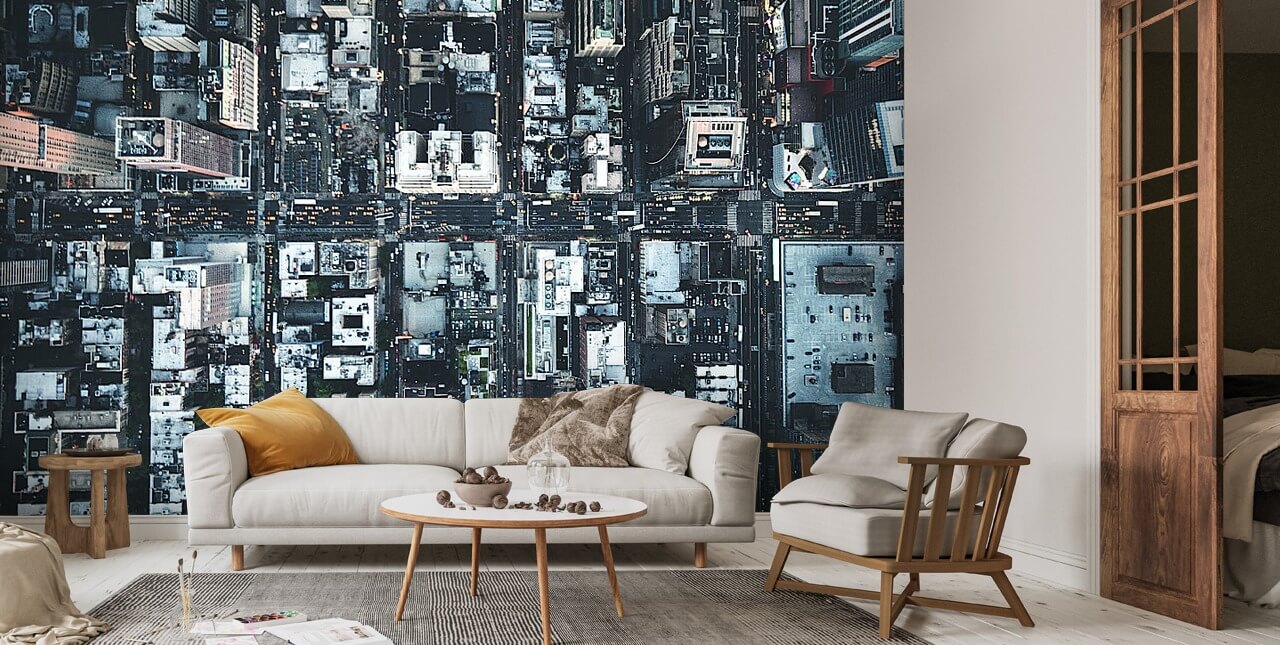 New York luchtfoto van Downtown Wallpaper | Wallsauce NL