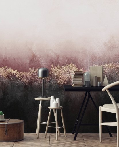 roze abstracte behangmuurschildering genaamd Pink Sky van Elizabeth Fredriksson voor slaapkamers en woonkamers