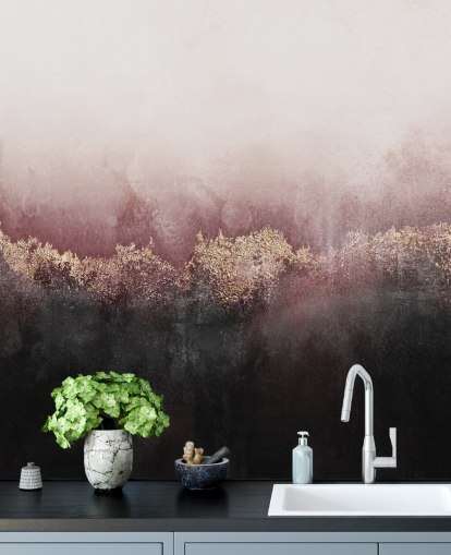 rosa abstrakte Wandtapete namens Pink Sky von Elizabeth Fredriksson für Schlafzimmer und Wohnzimmer