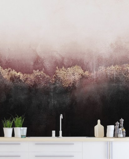 mural de papel pintado abstracto rosa llamado Pink Sky de Elizabeth Fredriksson para dormitorios y salas de estar