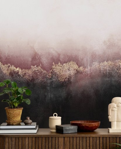 rosa abstrakte Wandtapete namens Pink Sky von Elizabeth Fredriksson für Schlafzimmer und Wohnzimmer