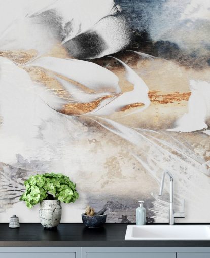 neutrale abstracte behangmuurschildering op maat genaamd Soothe Your Soul van Elizabeth Fredriksson voor slaapkamers of badkamers neutrale abstracte behangmuurschildering op maat genaamd Soothe Your Soul van Elizabeth Fredriksson voor slaapkamers of badkamers