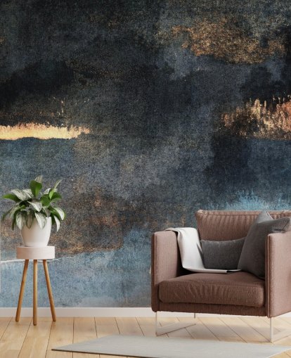 Personalisierbare Betontapete in Blau und Gold mit dem Titel Rain with Sun von Elizabeth Fredriksson für Schlafzimmer oder Badezimmer Personalisierbare Betontapete in Blau und Gold mit dem Titel Rain with Sun von Elizabeth Fredriksson für Schlafzimmer oder Badezimmer