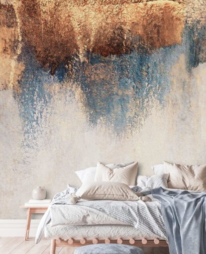 papier peint mural en béton blanc et bleu appelé Storm Ahead par Elizabeth Fredriksson pour chambre ou salle de bain