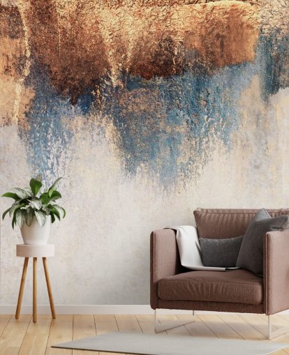 papier peint mural en béton blanc et bleu appelé Storm Ahead par Elizabeth Fredriksson pour chambre ou salle de bain