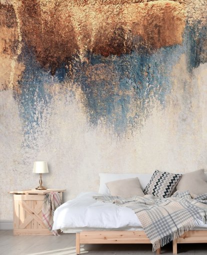 witte en blauwe betonnen muurschildering genaamd Storm Ahead van Elizabeth Fredriksson voor slaapkamer of badkamer