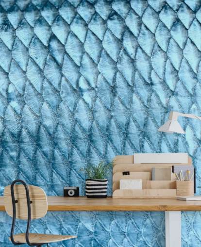 Blue Fish Print Wall Mural