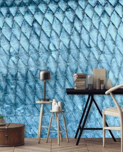 Blue Fish Print Wall Mural