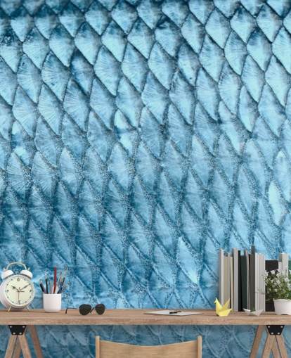 Blue Fish Print Wall Mural