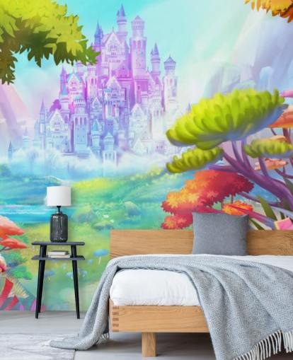 colourful fairy princess castle wallpaper