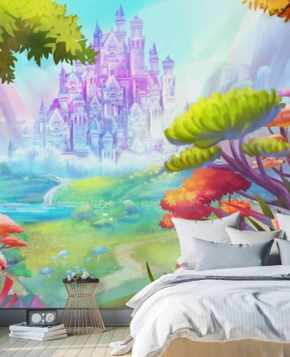 bunte Märchenprinzessin Schloss Tapete