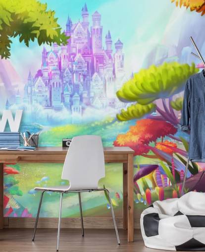 bunte Märchenprinzessin Schloss Tapete