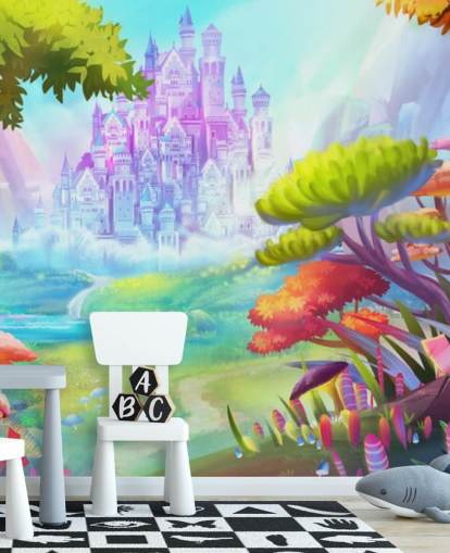 colourful fairy princess castle wallpaper