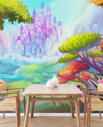 colourful fairy princess castle wallpaper