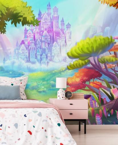 bunte Märchenprinzessin Schloss Tapete