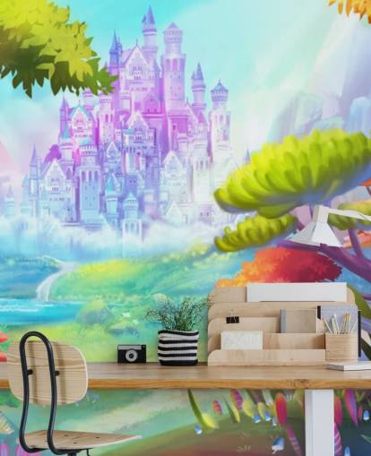 colourful fairy princess castle wallpaper