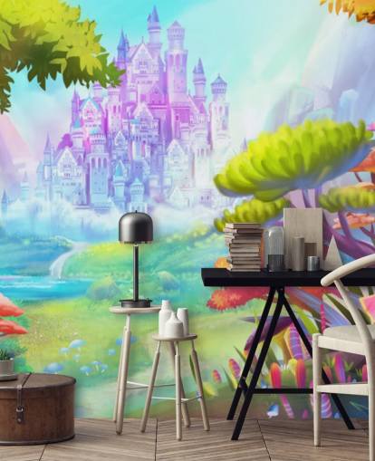 colourful fairy princess castle wallpaper