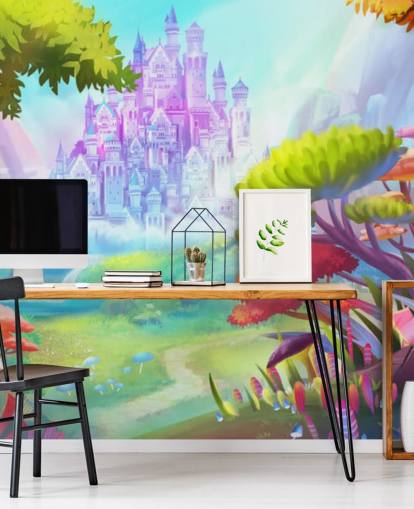 colourful fairy princess castle wallpaper