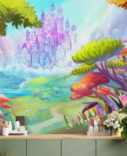 colourful fairy princess castle wallpaper