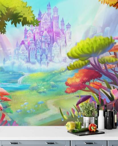 colourful fairy princess castle wallpaper