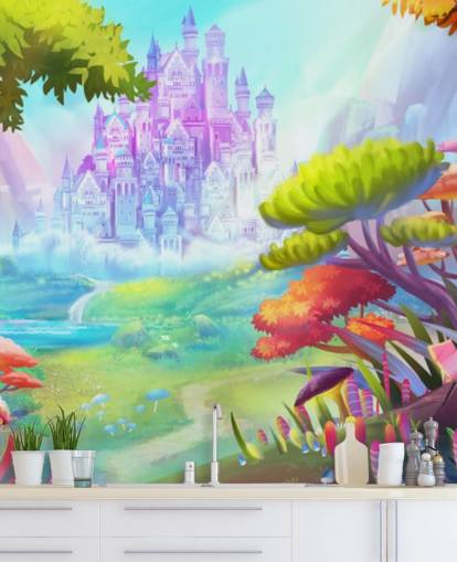 colourful fairy princess castle wallpaper