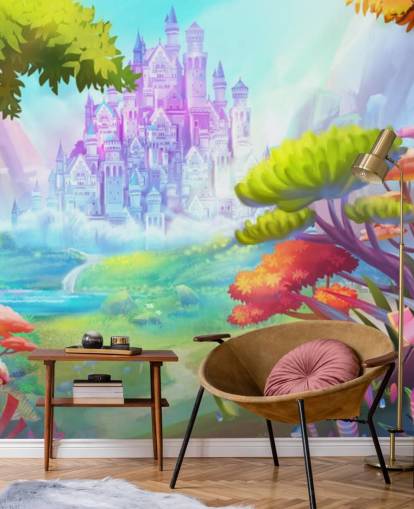 colourful fairy princess castle wallpaper