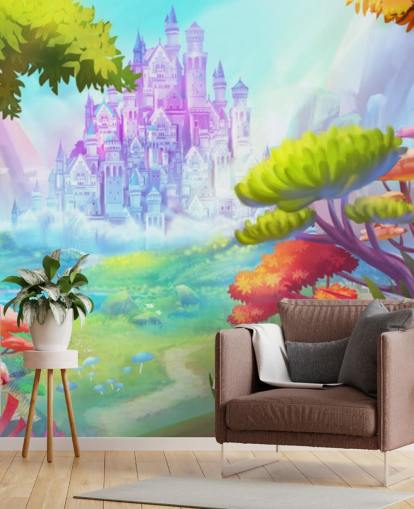 colourful fairy princess castle wallpaper